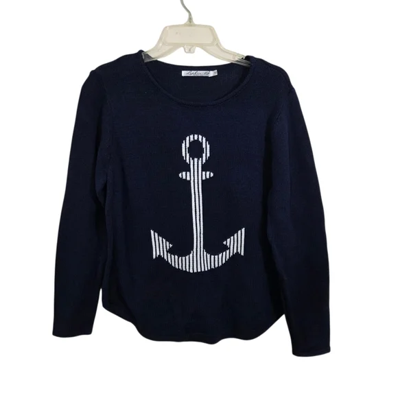 NWT Lulu B Anchor Sweater Size Medium Nautical Navy Blue Boat Coastal Preppy - Picture 1 of 13